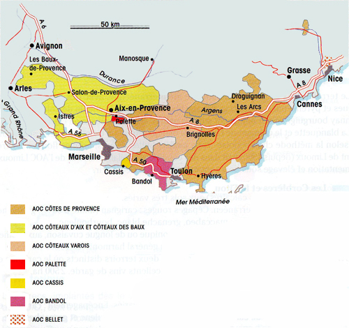 La carte géographique des vins de la Provence