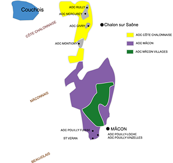 Carte géographique des vignobles de la saône-et-loire La carte géographique des vignobles de la saône-et-loire