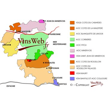 La carte géographique des vins du roussillon