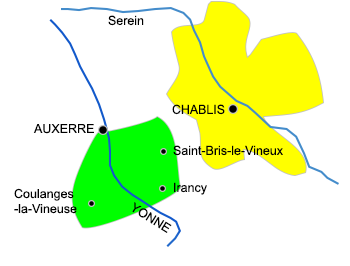Carte géographique des vignobles des vins de Chablis La carte géographique des vignobles des vins de Chablis