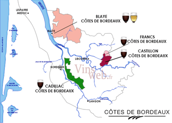 Carte géographique des côtes de Bordeaux La carte géographique des côtes de bordeaux