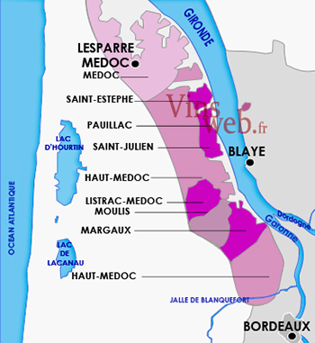 Carte géographique des vins du Médoc La carte géographique des vins du Médoc